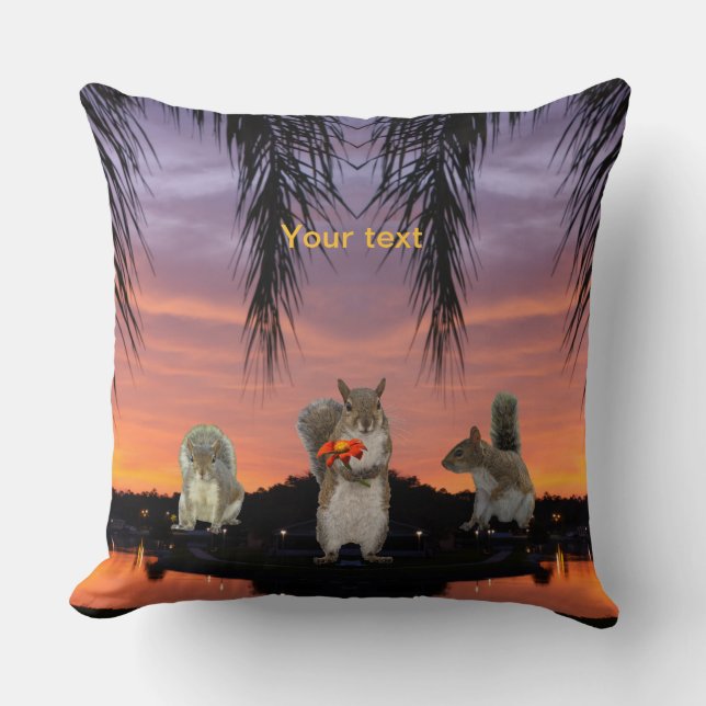 Cute Squirrels at Tropical sunset  Cushion (Front)