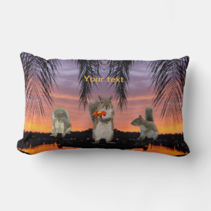 Cute Squirrels at Tropical sunset Lumbar Cushion