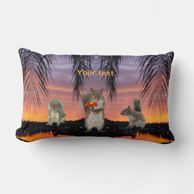 Cute Squirrels at Tropical sunset  Lumbar Cushion (Front)