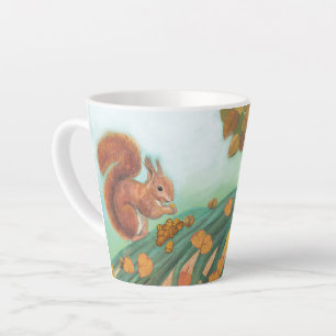 Cute Squirrels Eating Hazelnuts Illustration Latte Mug