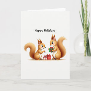 Cute Squirrels Giving Gifts Happy Holidays Card