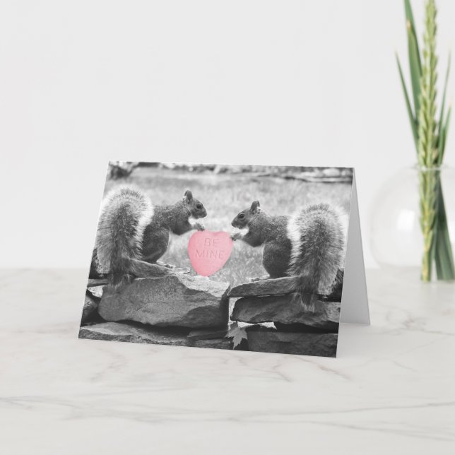 Cute Squirrels in Love, Be Mine Holiday Card (Front)