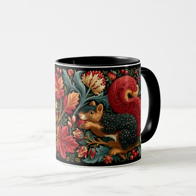 Cute Squirrels William Morris Style Painting Art Mug (Front Right)