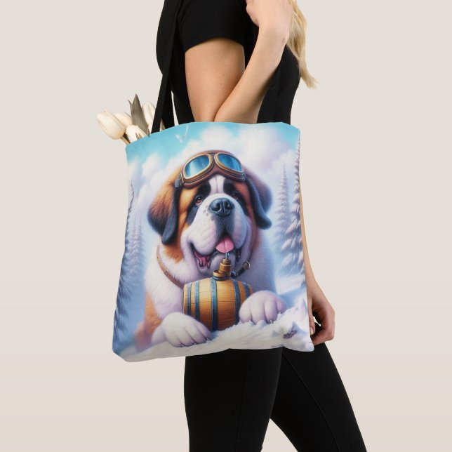 Cute St Bernard Dog Tote Bag (Close Up)
