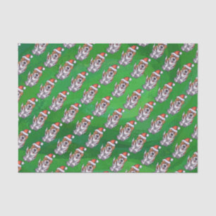 Cute St. Bernard in Hat Pattern on Green Tissue Paper