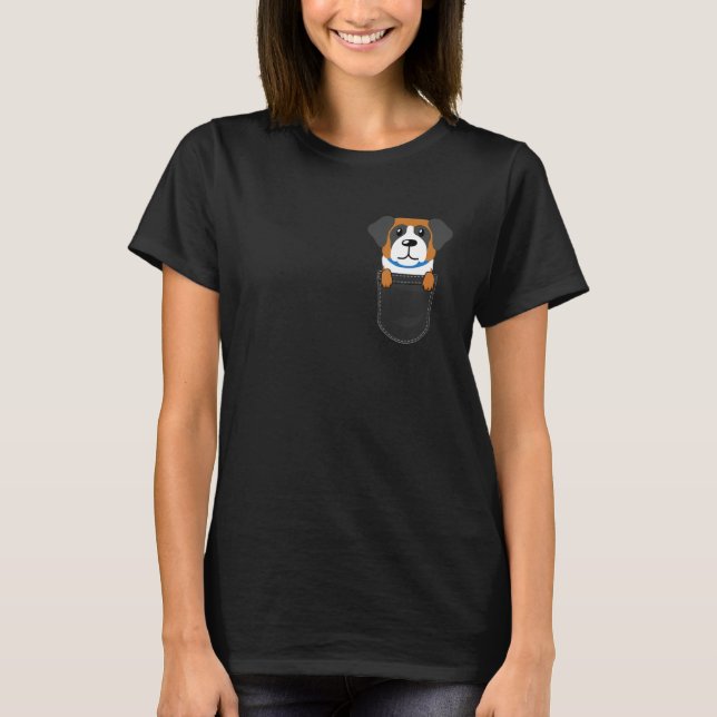 Cute St Bernard Pocket Dog Puppy T-Shirt (Front)