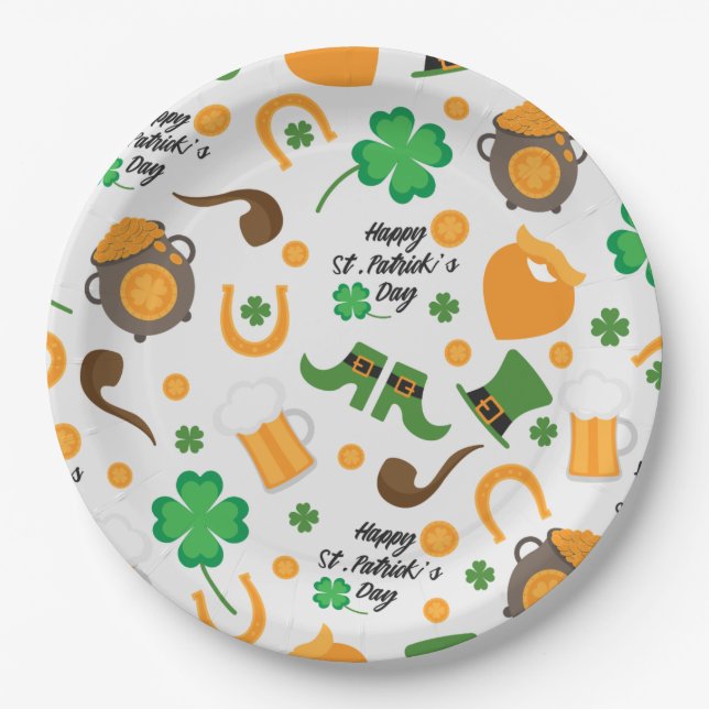 Cute St. Paddy's Day Irish Themed Pattern Paper Plate (Front)