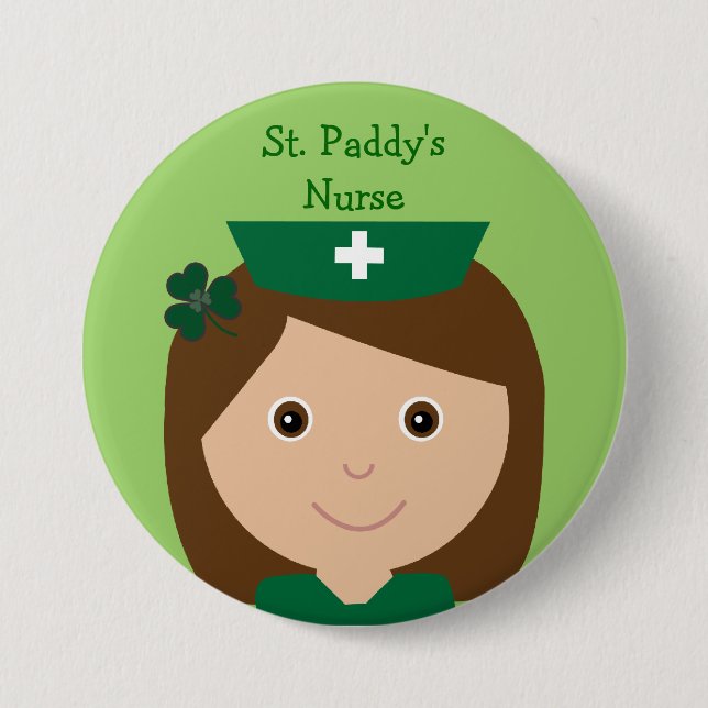 Cute St. Paddy's Nurse Cartoon Character 7.5 Cm Round Badge (Front)