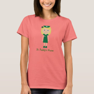 Cute St. Paddy's Nurse Cartoon Character T-Shirt