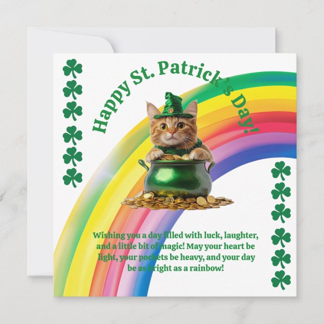 Cute St. Patrick’s Day Card – Cat in Pot of Gold  (Front)