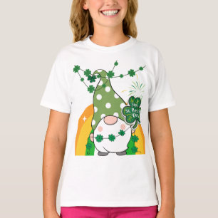 Cute St. Patrick’s Day Gnome with Shamrocks & Rain T-Shirt