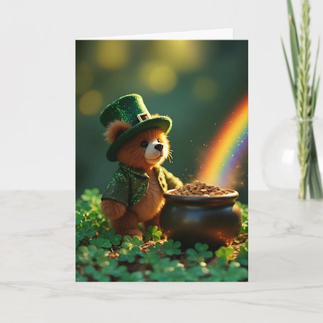 Cute St. Patrick’s Day Teddy Bear Card (Front)