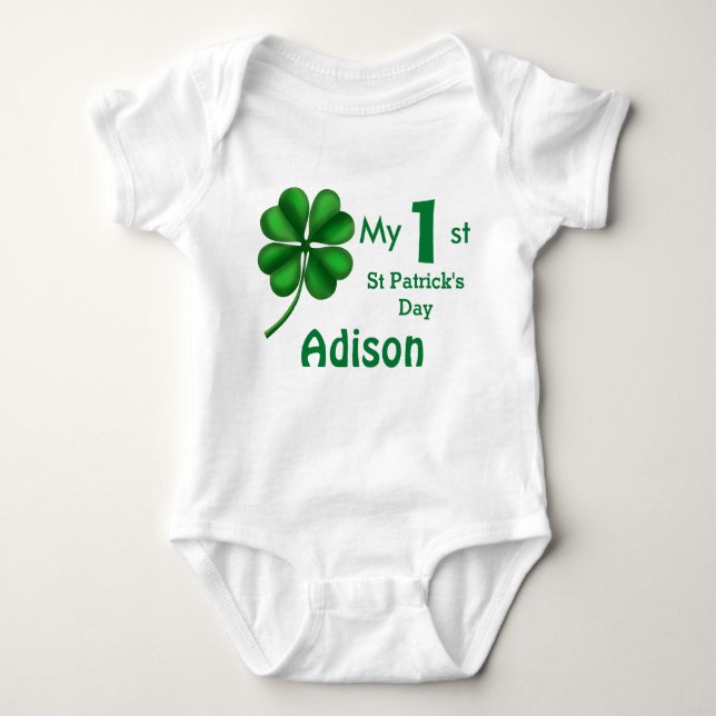 Cute St Patrick's Day Baby Boy or Girl Shamrock Baby Bodysuit (Front)