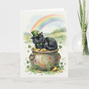 Cute St. Patrick's Day Black Cat Pot of Gold Card