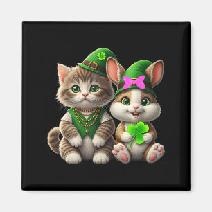 Cute st. patrick's day cat and bunny tee kids boys magnet