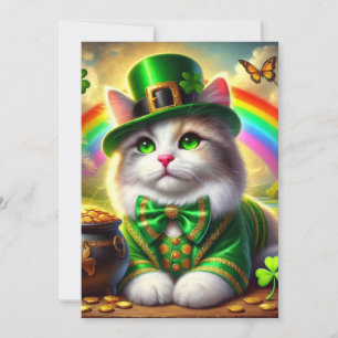 Cute St Patrick's Day Cat Flat Holiday Card