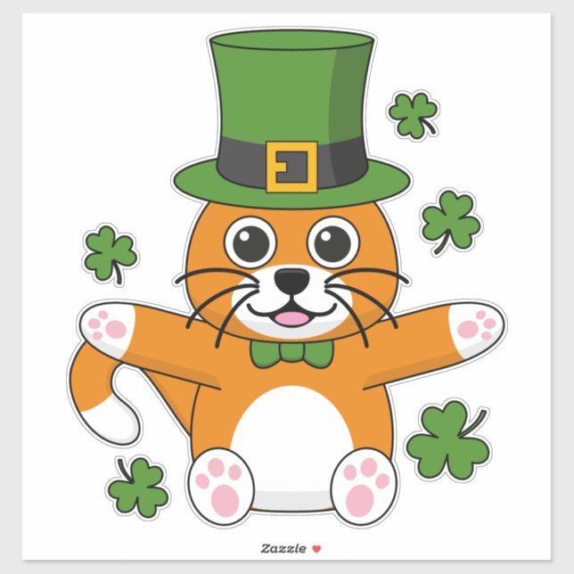 Cute St Patrick's Day Cat with Shamrocks Cartoon (Sheet)
