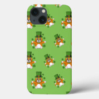 Cute St Patrick's Day Cat with Shamrocks Cartoon
