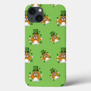 Cute St Patrick's Day Cat with Shamrocks Cartoon iPhone 13 Case