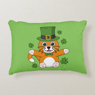 Cute St Patrick's Day Cat with Shamrocks Cartoon Decorative Cushion