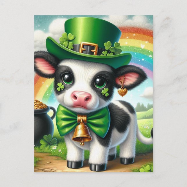 Cute St. Patricks Day Cow Postcard (Front)