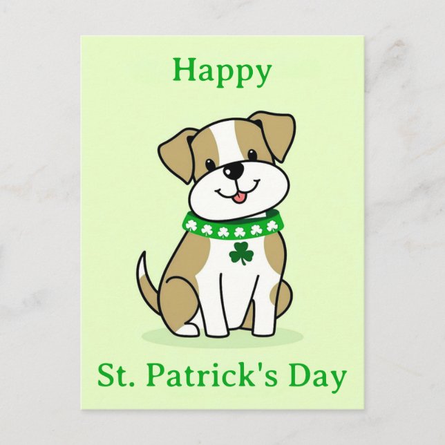 Cute St Patricks Day Dog Green Clover Shamrock Postcard (Front)