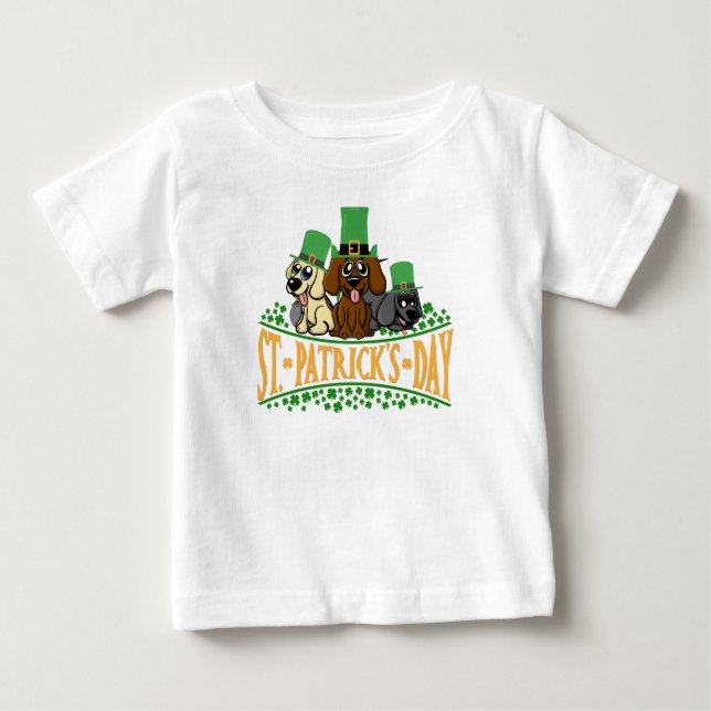 Cute St Patrick's Day Dogs Leprechaun Hat Shamrock Baby T-Shirt (Front)