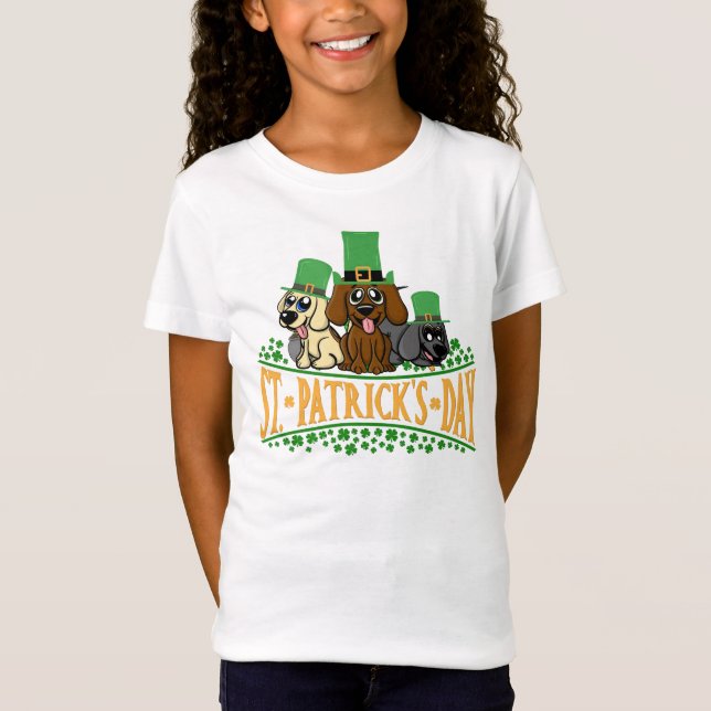 Cute St Patrick's Day Dogs Leprechaun Hat Shamrock T-Shirt (Front)