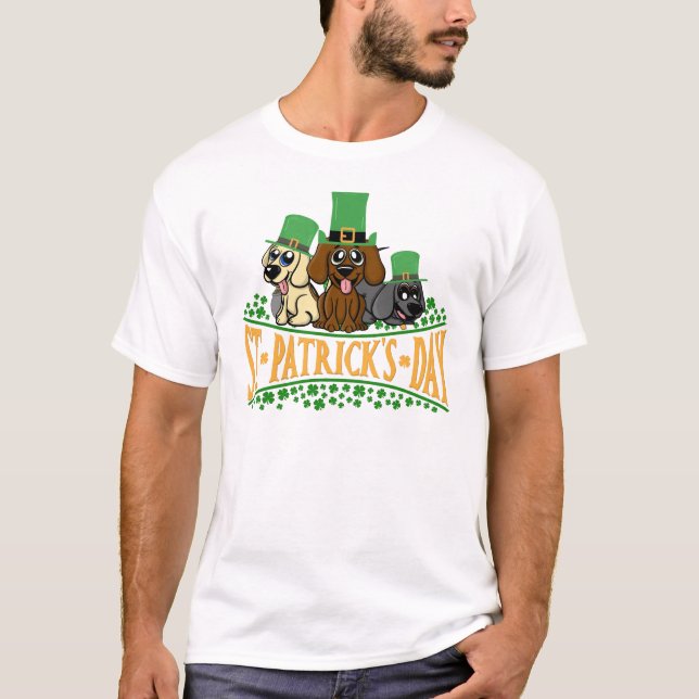 Cute St Patrick's Day Dogs Leprechaun Hat Shamrock T-Shirt (Front)