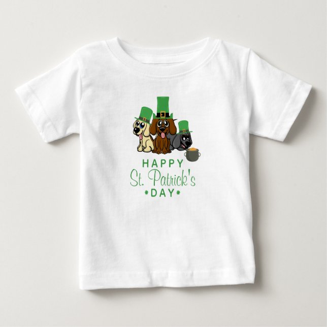 Cute St. Patrick's Day Dogs Leprechaun Hats Puppy Baby T-Shirt (Front)