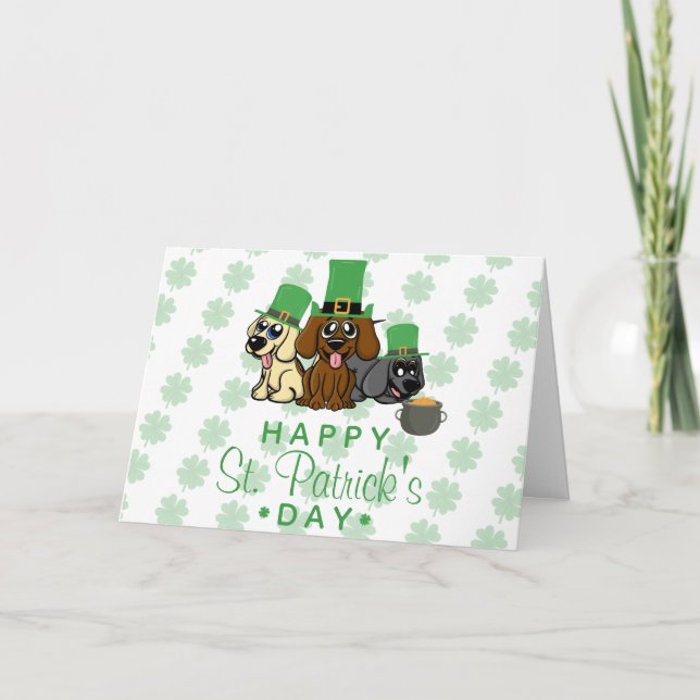 Cute St. Patrick's Day Dogs Leprechaun Hats Puppy Holiday Card (Front)