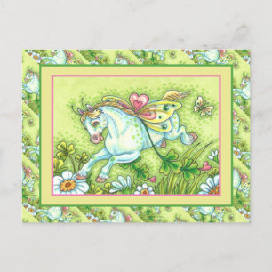CUTE ST. PATRICK'S DAY FLYING IRISH PONY, FAIRY HOLIDAY POSTCARD