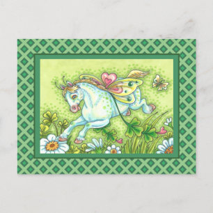 CUTE ST. PATRICK'S DAY FLYING IRISH PONY, FAIRY HOLIDAY POSTCARD