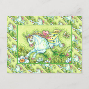 CUTE ST. PATRICK'S DAY FLYING IRISH PONY, FAIRY HOLIDAY POSTCARD