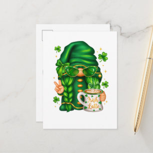 Cute St Patricks Day Gnome Drinking Coffee Announcement Postcard