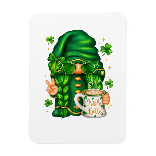 Cute St Patricks Day Gnome Drinking Coffee Magnet (Vertical)