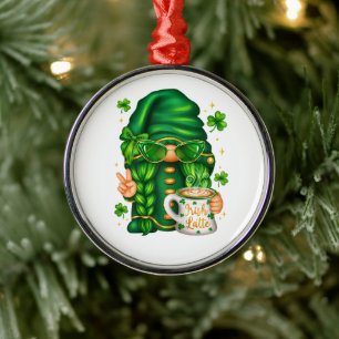 Cute St Patricks Day Gnome Drinking Coffee Metal Tree Decoration
