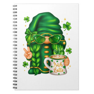 Cute St Patricks Day Gnome Drinking Coffee Notebook