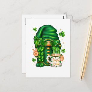 Cute St Patricks Day Gnome Drinking Coffee Postcard