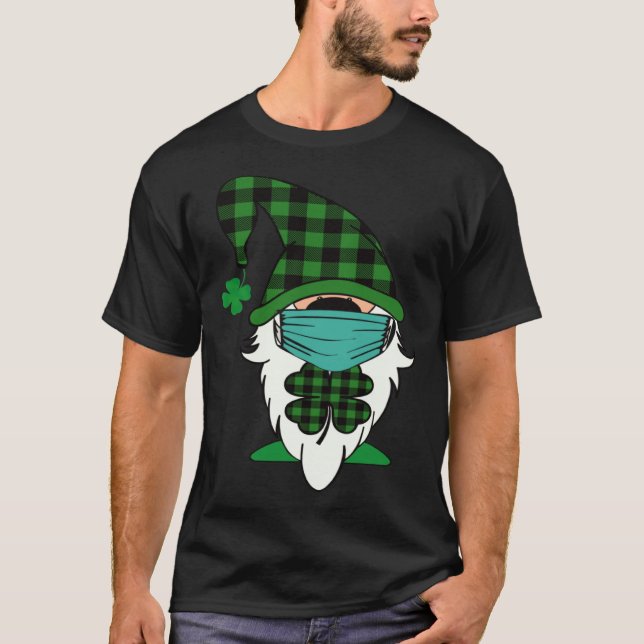 Cute St Patricks Day  Gnome Face Mask Quarantine T-Shirt (Front)