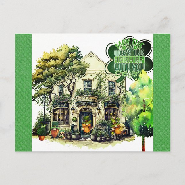 Cute St Patricks Day Gnome Irish Pub Bar Postcard (Front)