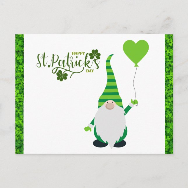 Cute St Patricks Day Gnome Shamrock Postcard (Front)