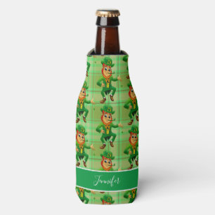 Cute St Patricks Day Green Leprechaun Personalised Bottle Cooler
