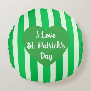 Cute St. Patrick's Day Green Striped Simple Round Cushion