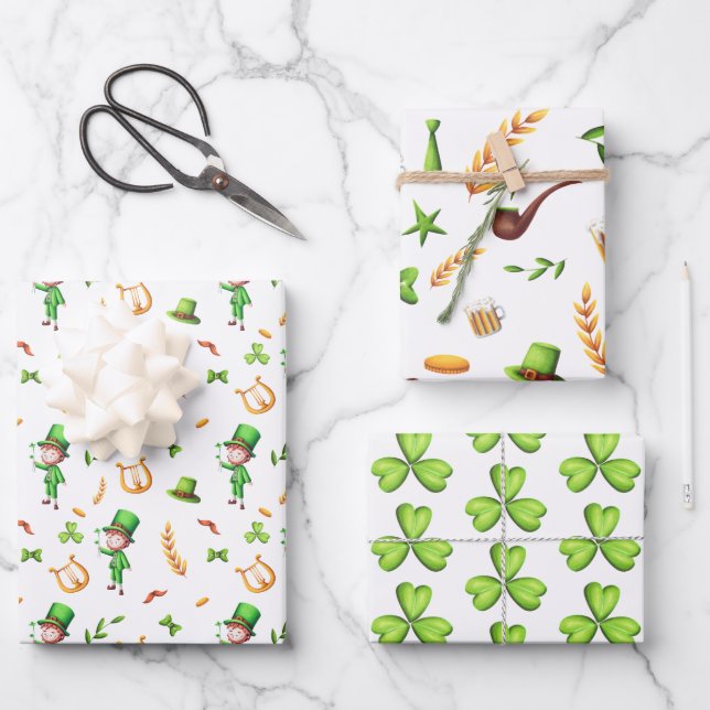 Cute St Patrick's Day Leprechaun Irish Themed Wrapping Paper Sheet (Front)