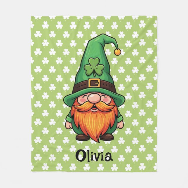 Cute St. Patrick's Day Lucky Leprechaun Gnome  Fleece Blanket (Front)