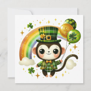 Cute St. Patrick's Day Monkey Flat Holiday Card