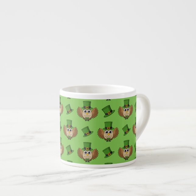 Cute St Patrick's Day Owl Cartoon Espresso Cup (Front Right)