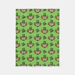 Cute St Patrick's Day Owl Cartoon Fleece Blanket