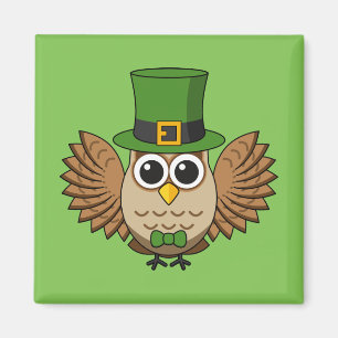 Cute St Patrick's Day Owl Cartoon Magnet